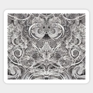 Grayscale Aesthetic Fractal Artwork - Black and White Abstract Drawing Sticker